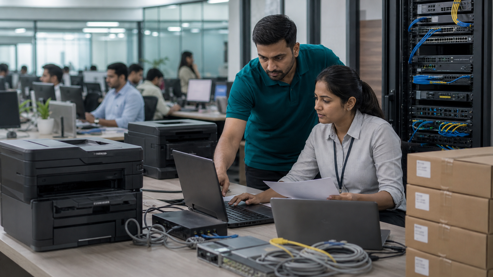 Indian business team planning laptops desktops office IT setup and procurement decisions