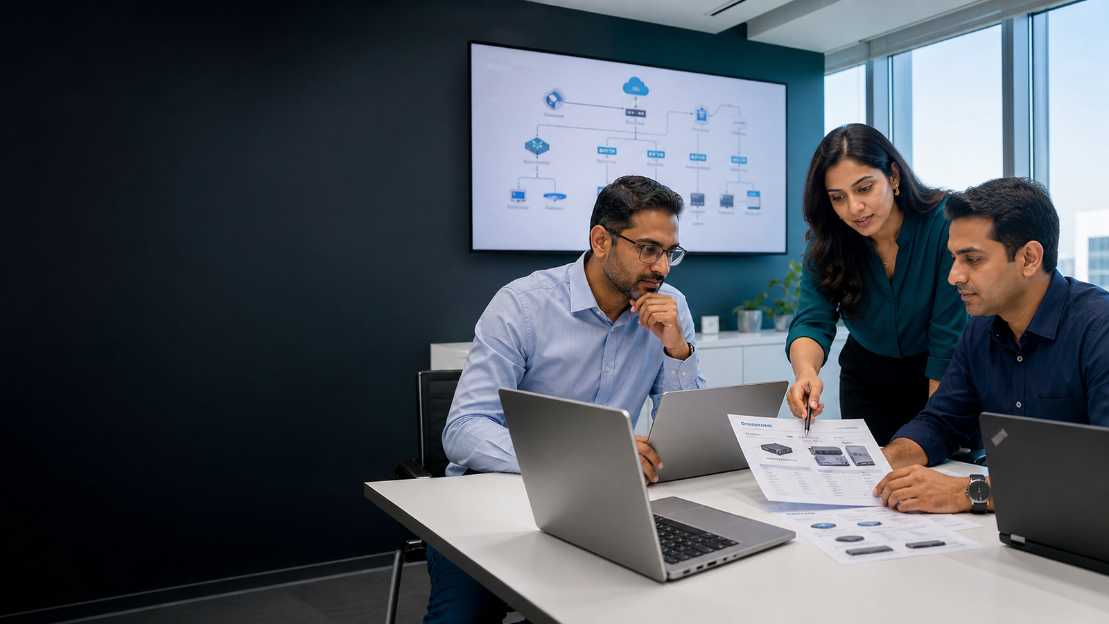 Indian corporate team discussing a business IT procurement consultation