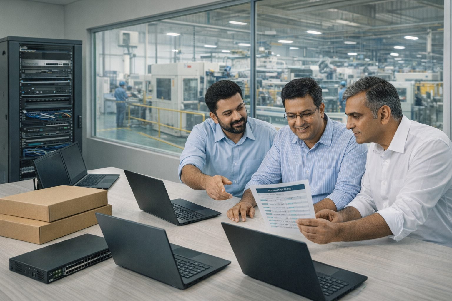 Manufacturing and operations team planning IT hardware procurement